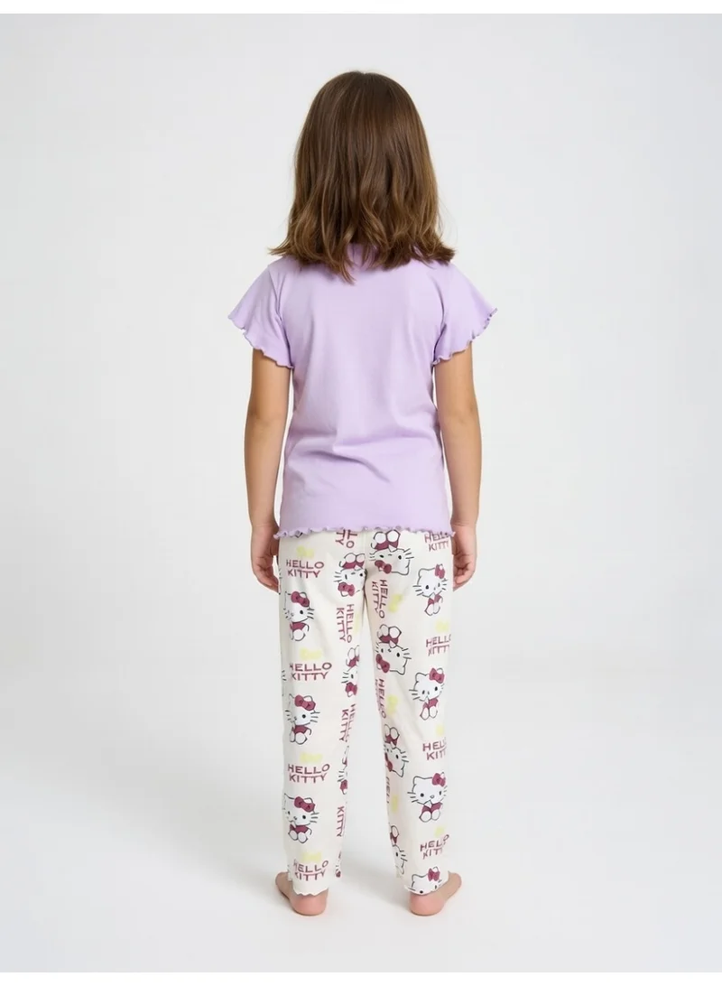 هالو كيتي هيلو كيتي | طقم تيشيرت وبنطال بأكمام قصيرة للبنات | أرجواني فاتح